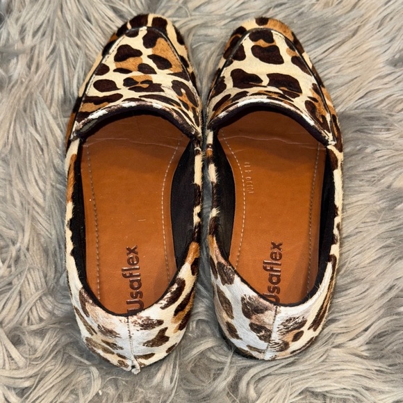 Usaflex Brazilian Calf Hair Leather Leopard Print Driving Loafer Flats Size 7 - Picture 3 of 7